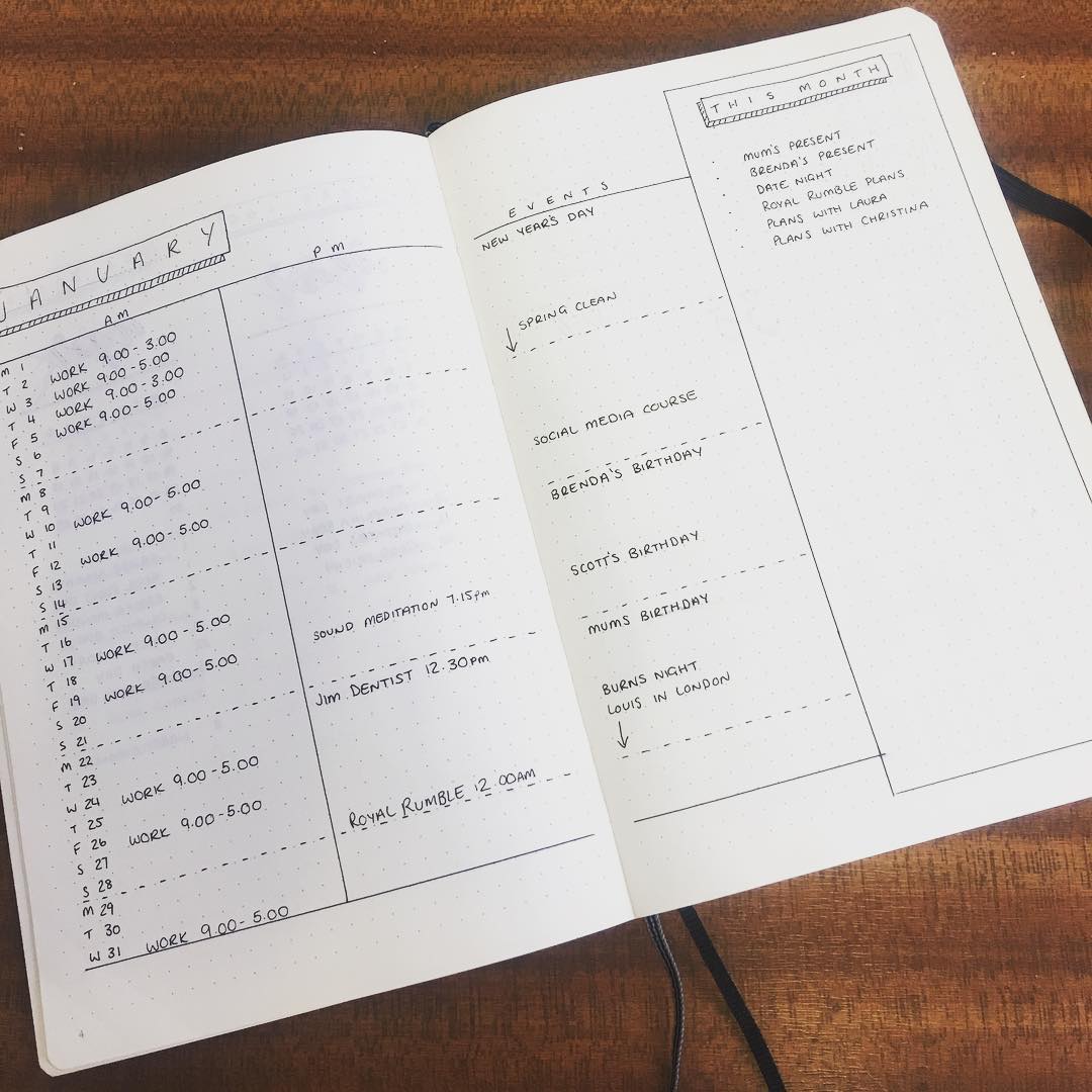 bullet journal spreads for work